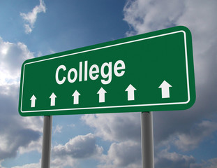 collge road siign . 3d rendered illustration