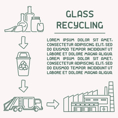 Glass trash recycling information banner. Line style vector illustration. There is place for your text