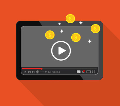 Concept of monetization of the video. Making money on video content. Vector illustration.