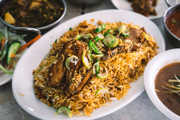 Traditional Pakistani chicken biryani closeup