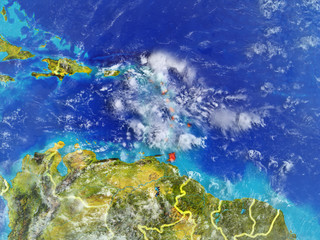 Fototapeta na wymiar Caribbean from space on model of planet Earth with country borders. Extremely fine detail of planet surface and clouds.