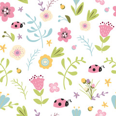 Fototapety  Summer forest floral seamless pattern hand drawn spring pastel garden background Meadow flowers