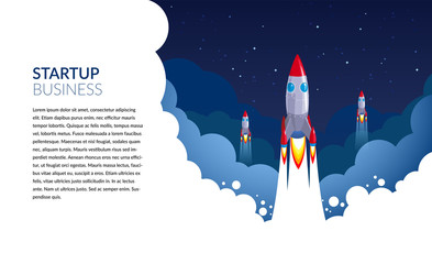Space exploration start-up business rocket vector illustration for space banners or posters flat design. Rocket spaceship or spacecraft startup launch © amanmana