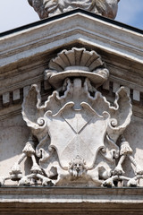 Coat of Arms on facade of the Mantua Cathedral dedicated to Saint Peter, Mantua, Italy