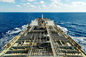 Oil tanker deck with pipeline.