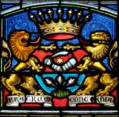 Obraz premium Stained glass window in parish church of Saint Mark in Zagreb, Croatia