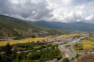 Fototapeta na wymiar Paro panorama, Bhutan.