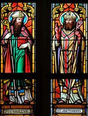 Fototapeta premium Saints Cyril and Methodius, stained glass window in parish church of Saint Mark in Zagreb, Croatia 