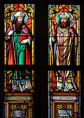 Fototapeta premium Saints Cyril and Methodius, stained glass window in parish church of Saint Mark in Zagreb, Croatia 
