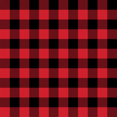 Red and black lumberjack buffalo plaid seamless vector pattern for graphic design and backgrounds - obrazy, fototapety, plakaty