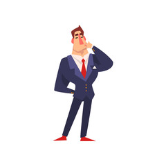 Self confident businessman thinking over an idea, successful business character cartoon vector Illustration on a white background