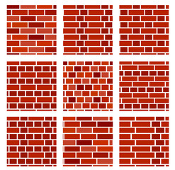 Brick wall background. Set of seamless vector patterns. Different types of bricklayers & masonry. Stretcher, running & english bond.