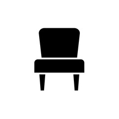 Black & white vector illustration of dining chair. Flat icon of modern seat. Upholstery furniture. Isolated object