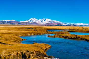 Natural view of beautiful Mongolian snow mountain