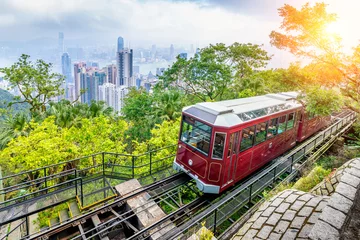 Foto op Plexiglas View of Victoria Peak Tram in Hong Kong. © tawatchai1990