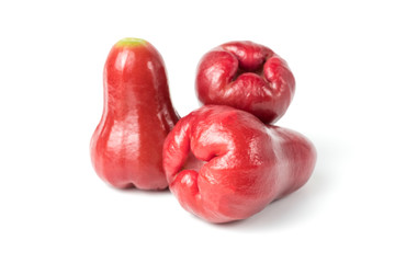 Rose apples isolated fresh on white background. The fruits are sweet and red or green.