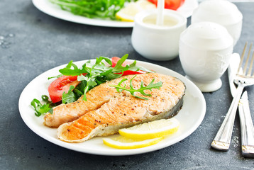 grilled salmon steak with cream sauce.