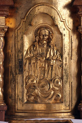 Obraz premium Jesus, the door of the tabernacle on the altar in the chapel of the castle in Klenovnik, Croatia