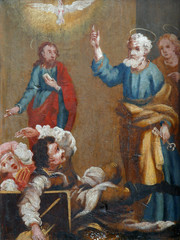 Obraz premium Scenes from the life of St. Peter, picture on a wardrobe in the sacristy of the church of the Immaculate Conception in Lepoglava, Croatia