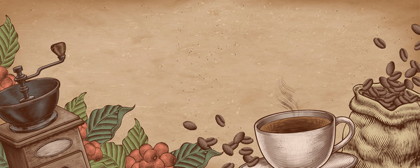 Coffee woodcut banner