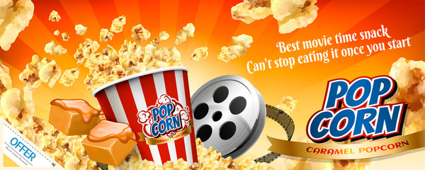 Caramel popcorn banner ads - obrazy, fototapety, plakaty