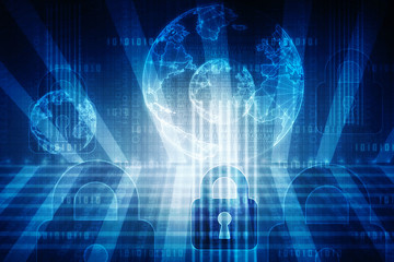 2d illustration Safety concept: Closed Padlock on digital background
