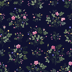 seamless floral pattern with floral bouquet, rose pattern on dark blue - 234631317