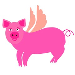 Pink pig with wings. Symbol of the New Year