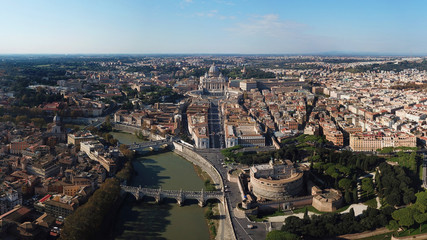 Fototapeta premium Aerial drone ultra wide panoramic photo of iconic Saint Peter Basilica in the heart of Vatican city in Rome, Italy