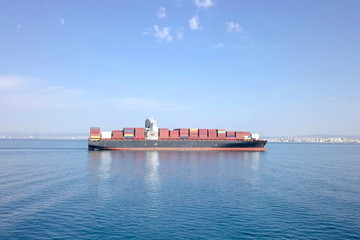 Large container ship at sea - Aerial image