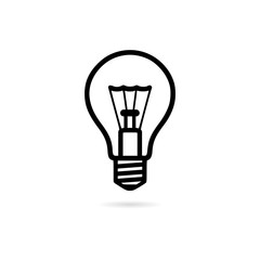 Black Light bulb icon or logo in white background 