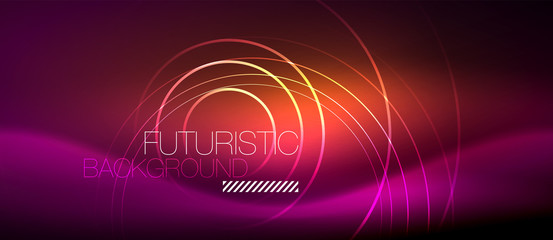 Neon glowing techno lines, hi-tech futuristic abstract background template with square shapes