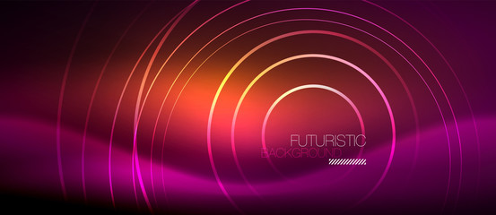Neon glowing techno lines, hi-tech futuristic abstract background template with square shapes