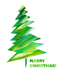 Obraz premium brush stroke green Christmas tree. oil paint hand drawn illustration of new year decorative fir tree