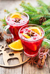 Glasses of hot mulled wine
