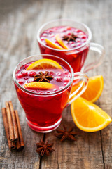 Glasses of hot mulled wine