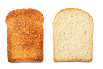 two slices toast bread isolated on white background