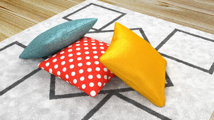 Kolorowe poduszki na dywanie