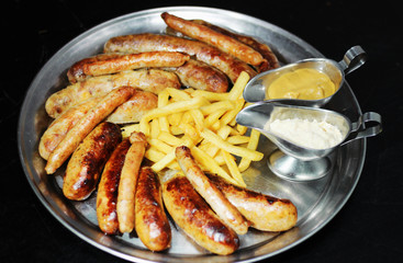 Sausages with French Fries and Sauce