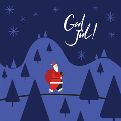 God Jul, which is swedish or norwegian and means Merry christmas and Happy new year 2019 with santa claus.