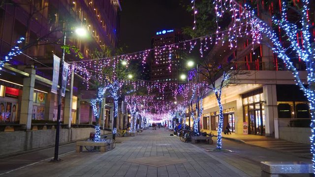 night time illuminated taipei city center pedestrian street panorama 4k taiwan
