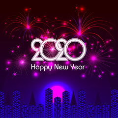 Happy New Year 2020 background with fireworks.