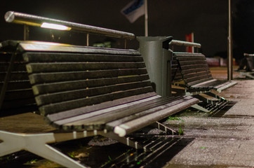 wet benches in the park at night