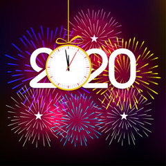 Happy New Year 2020 background with fireworks.