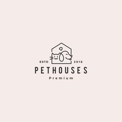 dog cat pet house shop logo vector hipster retro vintage illustration