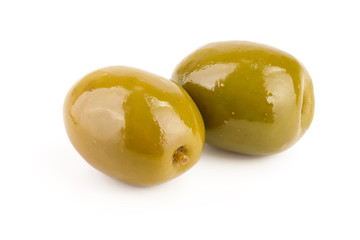 Green olives isolated on a white background