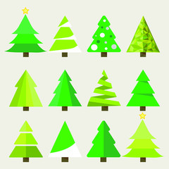 Merry Chrismas tree icon set on gray background vector illustration flat desing