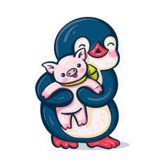 Penguin with pig