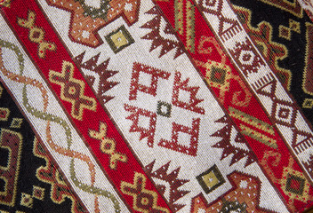 Colorful armenian fabrics closeup