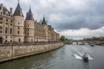 PARIS, FRANCE, SEPTEMBER 6, 2018 - The Conciergerie Castle from the River Seine in Paris, France